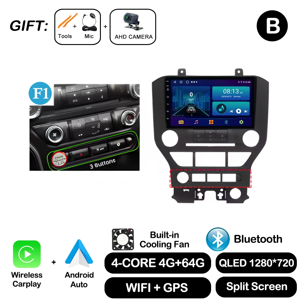 

Для Ford Mustang 6 VI S550 2014-2021 Android Auto Carplay Автомагнитола Мультимедийный видеоплеер GPS-навигация WIFI BT DSP Стерео