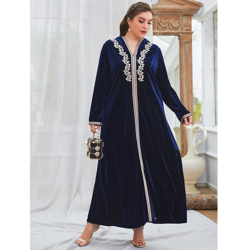 

Plus Size 4XL Velvet Embroidery Abaya Muslim Women Loose Dress Turkey Dubai Islamic Arabic Clothing Kaftan Jilbab Caftan Ramadan
