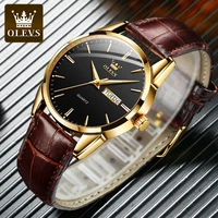 olevs male luxury quartz watch calendar waterproof men analog watches hand clock leather strap business wristwatch for gift man