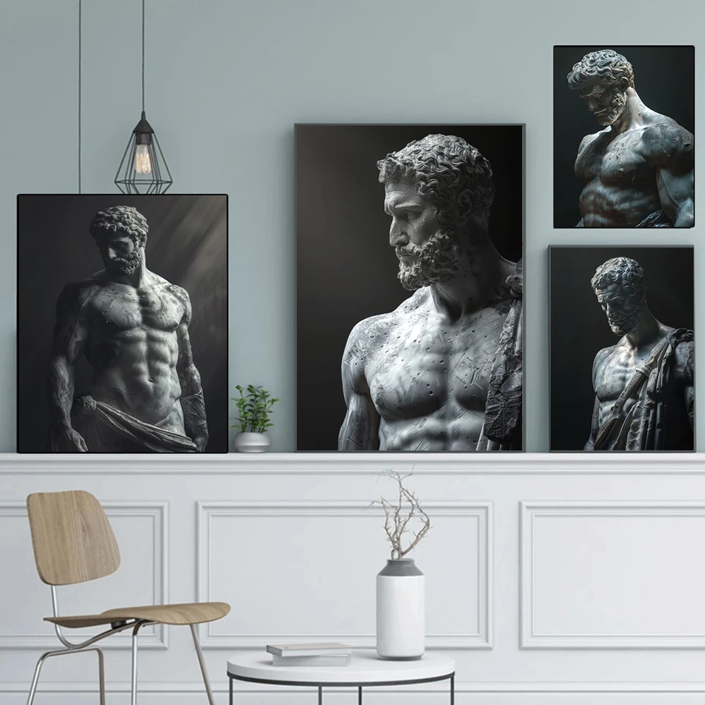 Греческая мифология Стоик Геркулес статуя плакат печать темный фон скульптура