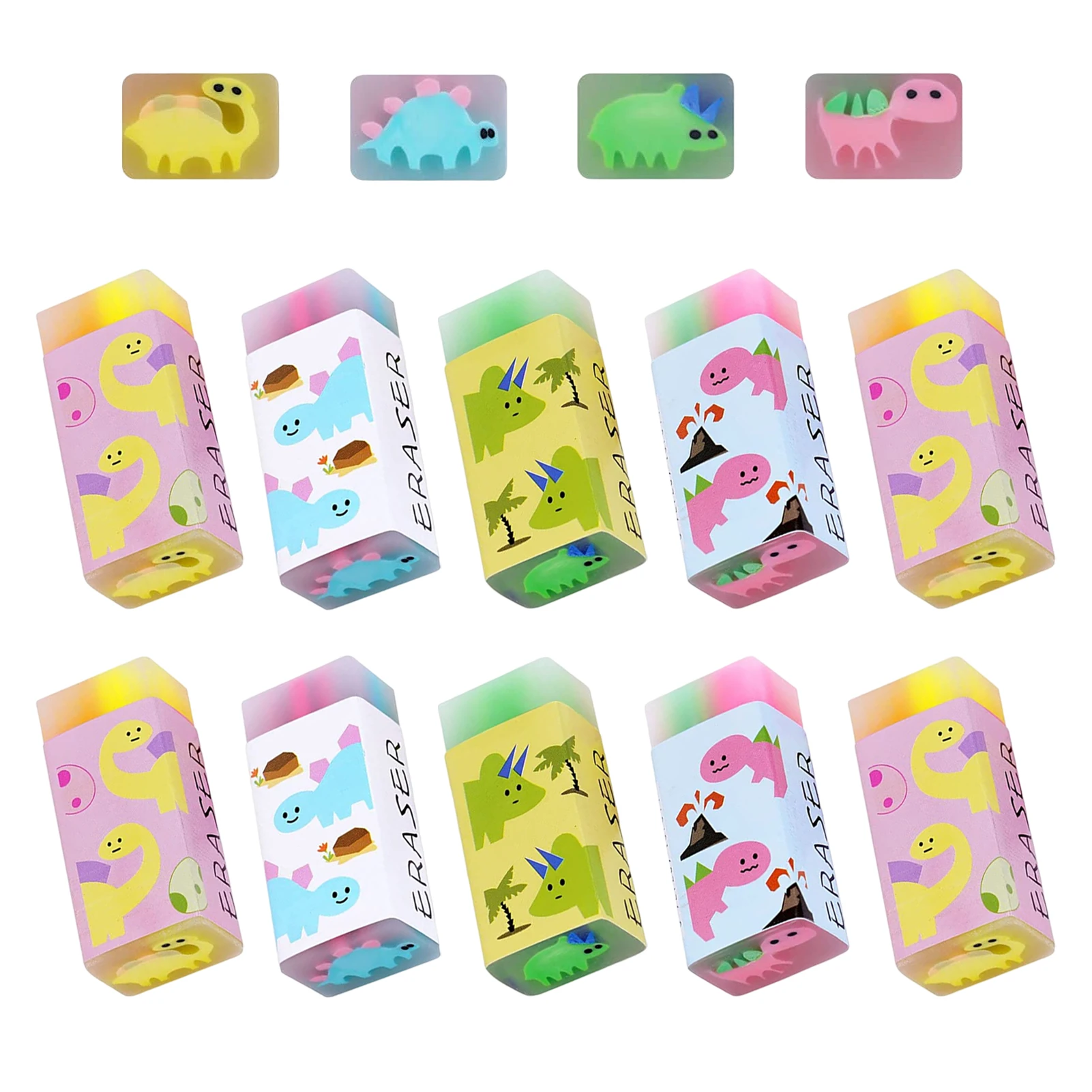 

10pcs Drawing Home Kids Office Cube Dinosaur Artists Prizes 2B School Pencil Eraser Soft Cute Stationery Party Favors