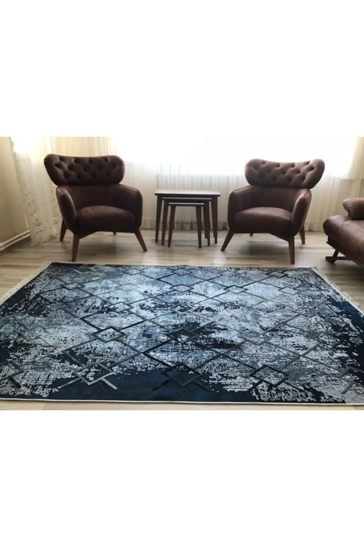 

Хлопковый нескользящий ковер ручной работы Накаш современный моющийся ковер с геометрическим узором для гостиной 160x230 5022A синий