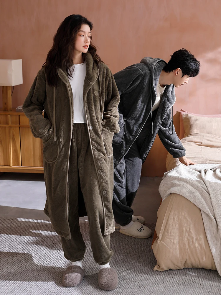 Пижамы для пар из кораллового флиса ночная рубашка осенне-зимняя утолщенная