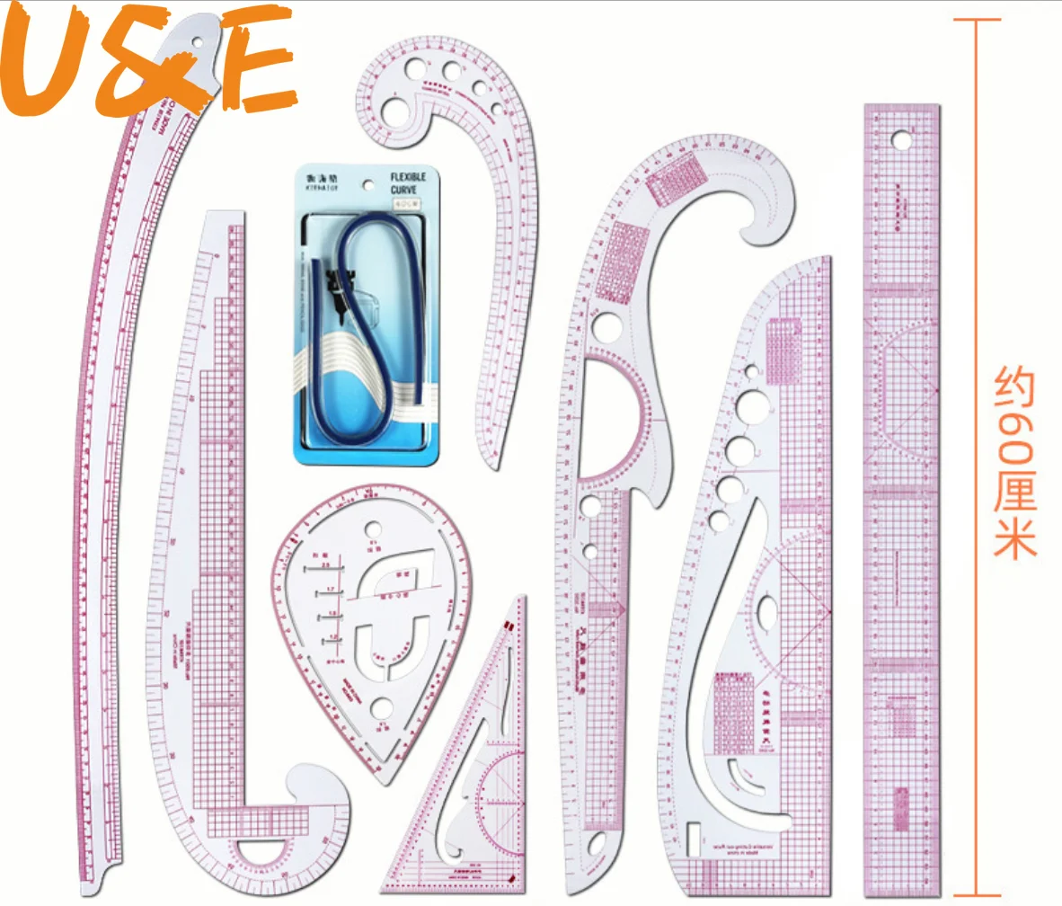 

Fashion Design Pattern Tools 9pcs Sewing French Curve Ruler Measure Dressmaking Tailor Drawing Template Craft Tool Set