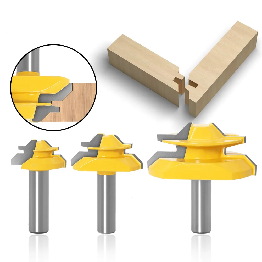 

3pcs 12mm 1/2" Shank 45 Degree Lock Miter Bits Glue Joint Set 1/2" 3/4" 1"Stock Woodworking Tenon Cutters for Wood