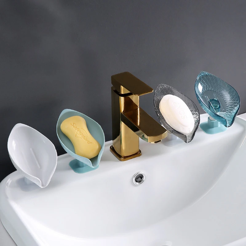 

1PC Suction Cup Soap dish For bathroom Shower Portable Leaf Soap Holder Plastic Sponge Tray For Kitchen Bathroom accessories