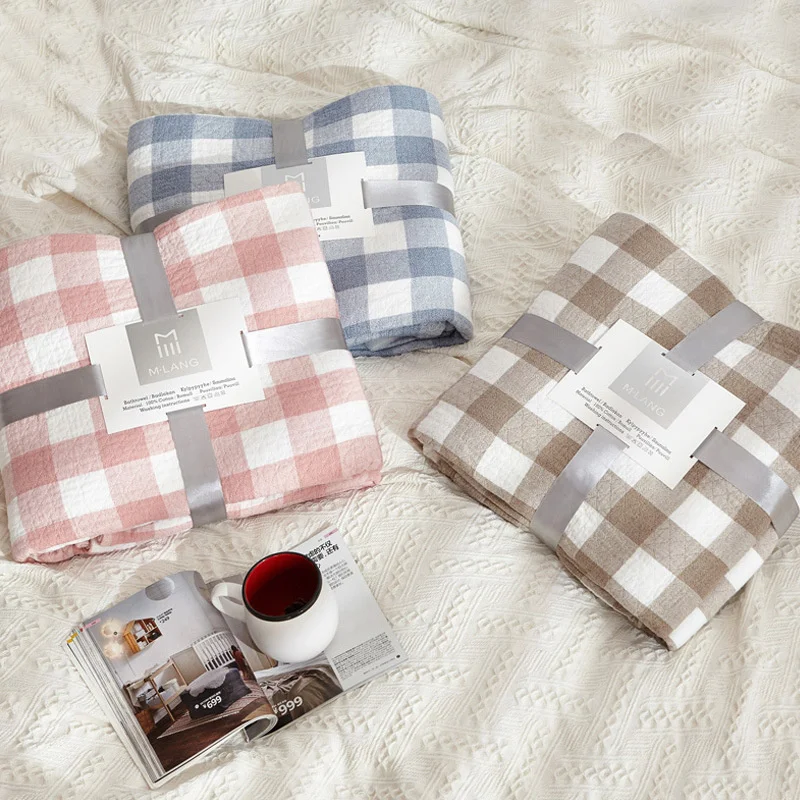 

Summer Cotton Muslin Throw Blanket Gauze Plaid Soft Bedding Bedspread Sofa Cover for Kids On The/Bed/Sofa/Plane/Travel