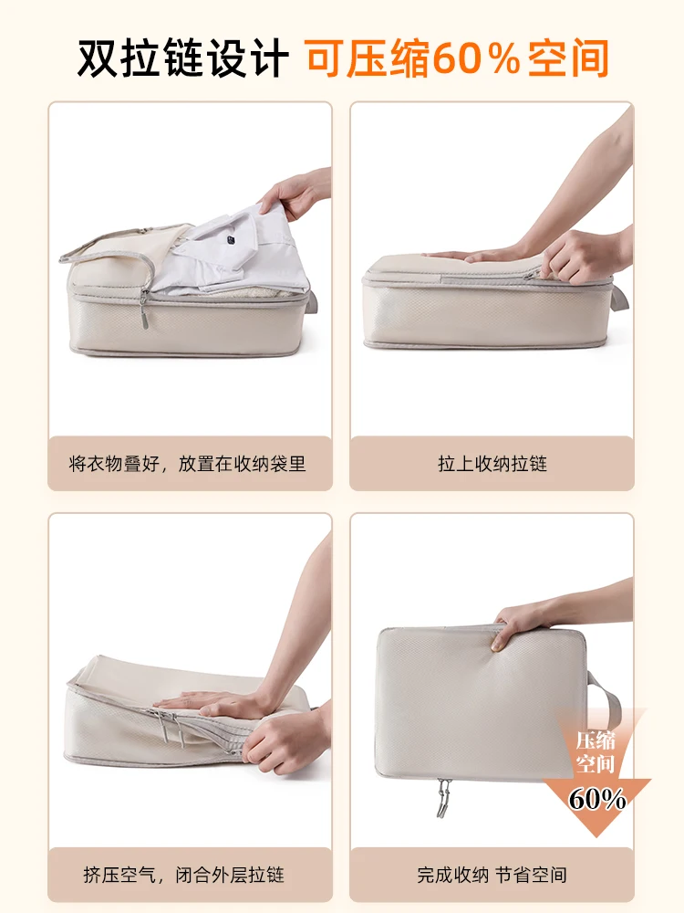 5PCS Compressed Packing Cubes Travel Storage Set Mesh Visual Luggage Organizer With Shoe Bag Portable Lightweight Suitcase Bag