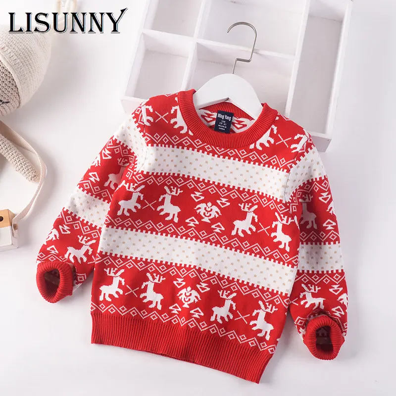 

2022 new Autumn Winter Kid Christmas Sweater jumper Coat Children Clothing Baby Deer Thick Wool Top Boy Knitted Pullover 2-7y