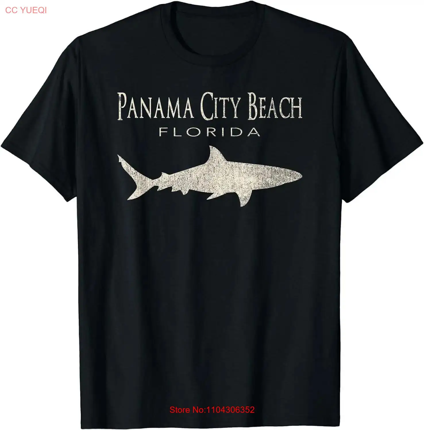 Футболка Retro Panama City Beach FL Shark Черная с длинными или короткими рукавами