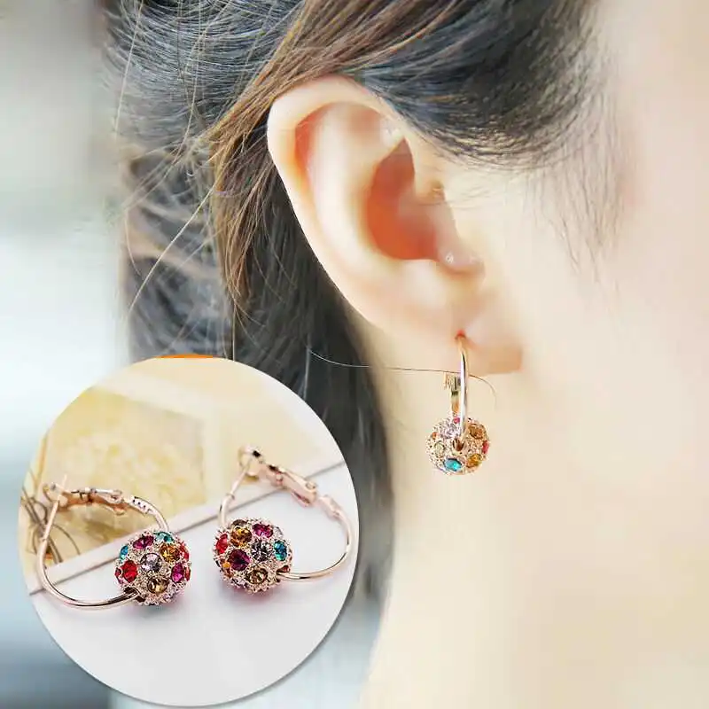 

Crystal Ball Stud Ladies Earrings Luxury Multicolor Lucky Vintage Party Wedding Jewelry Accessories Fine Gifts For Women