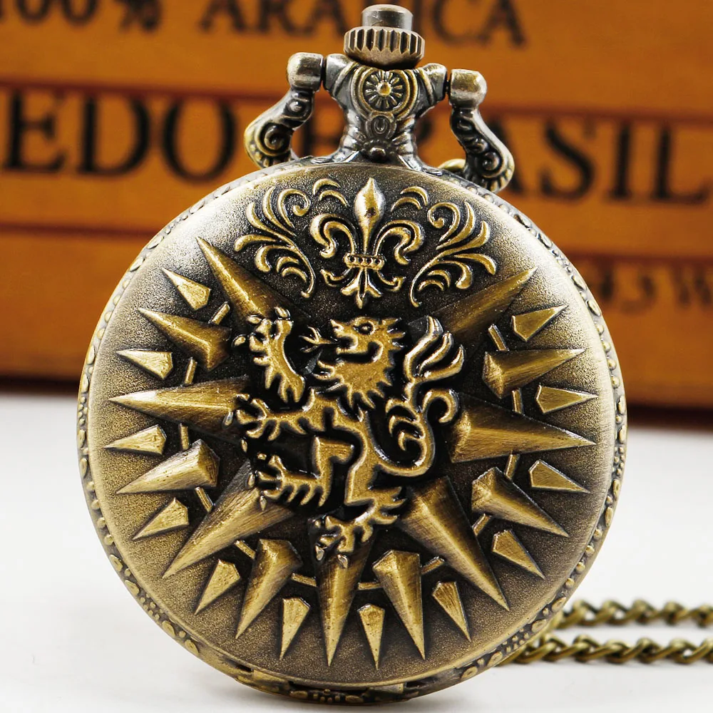 

Bronze Retro Quartz Pocket Watch With Fob Chain Women Watch Steampunk Pendant Necklace Men Gift reloj de bolsillo