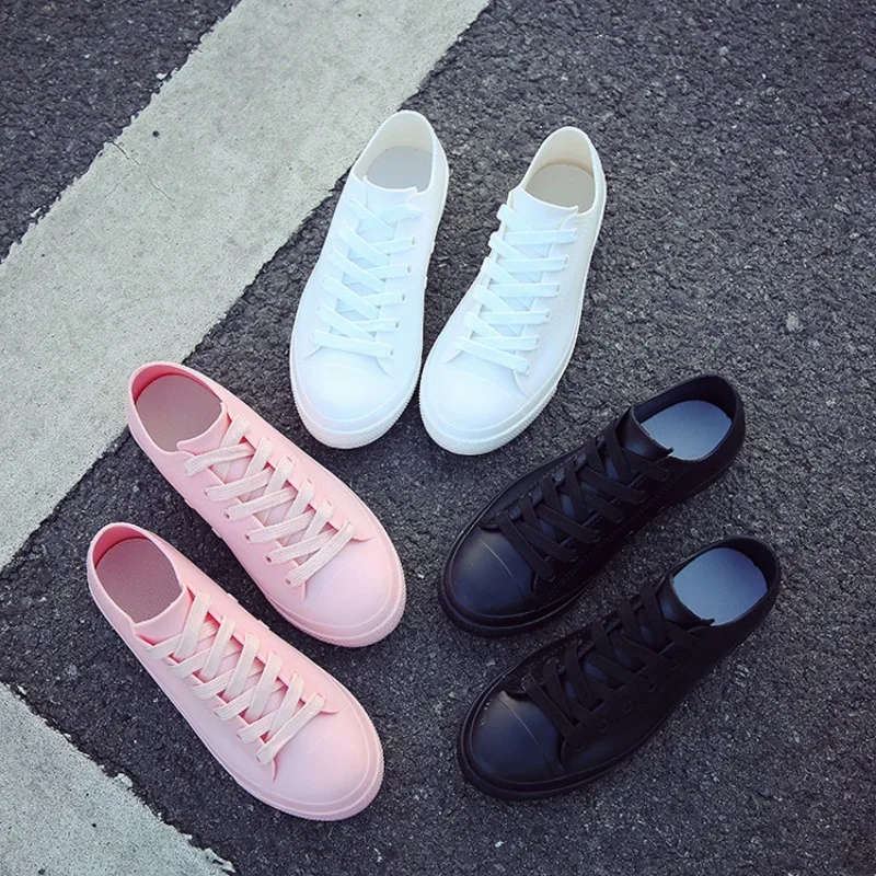 Сапоги женские резиновые водонепроницаемые ботинки на шнуровке повседневная