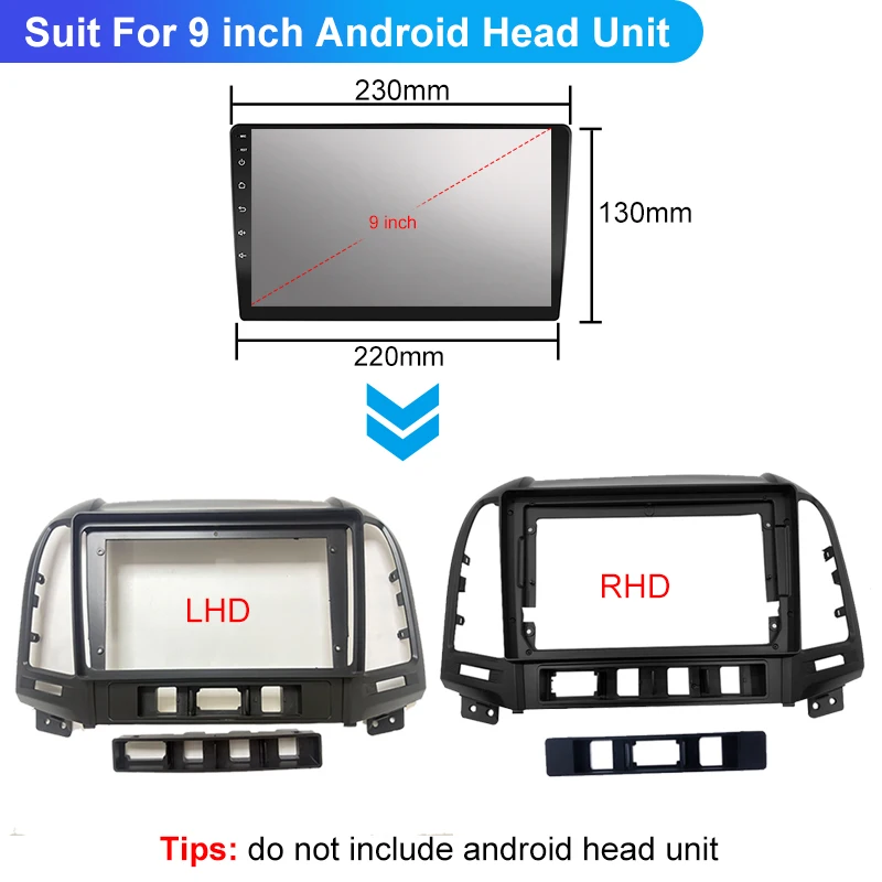 Фото 9-дюймовая рамка для автомобильной магнитолы Android для Hyundai Santa Fe 2006-2012, 2DIN, GPS, панель-адаптер, проводной адаптер, кабельный комплект. №4