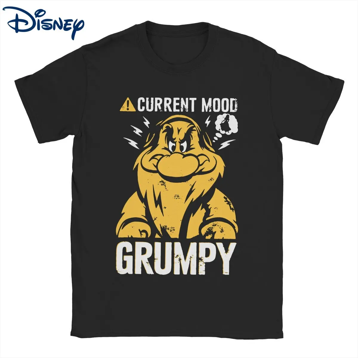 Casual Disney Snow White Grumpy Dwarf Current Mood  T-Shirts Men Round Collar Pure Cotton T Shirt  Short Sleeve Tees Summer Tops