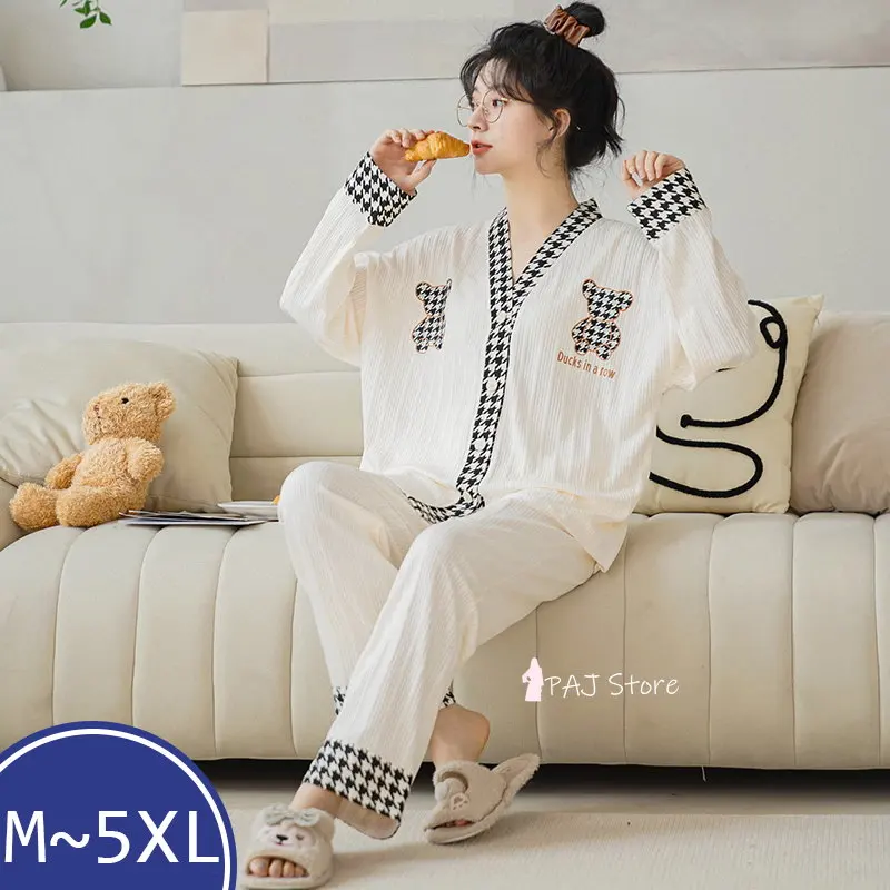 

Spring Plus Size 5XL Pajama Women Cotton Pajamas Sets Elegant Sleepwear Nightwear Pijama Home Clothes Mujer Kimono Homewear