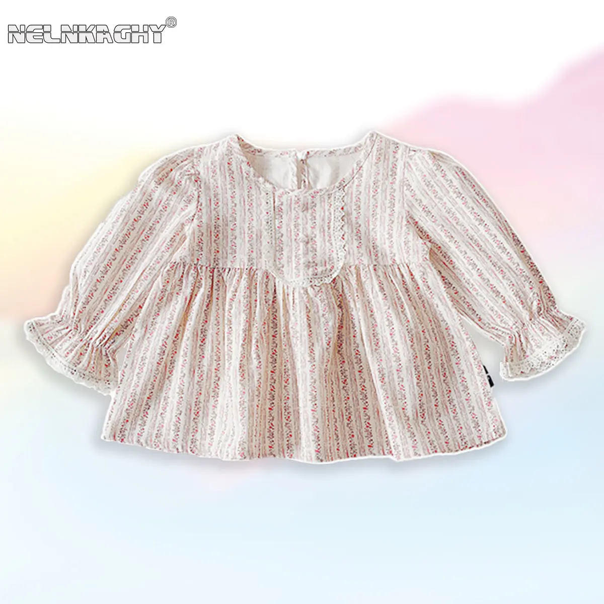 

2023 New In Kids Baby Girls French Court Style Full Sleeve Floral Pure Cotton Clothing Children Cute Top shirts blouses