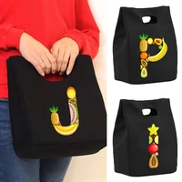 insulated canvas lunch bag for womens functional lunch box portable thermal food picnic bag fruit letter pattern storage pouch