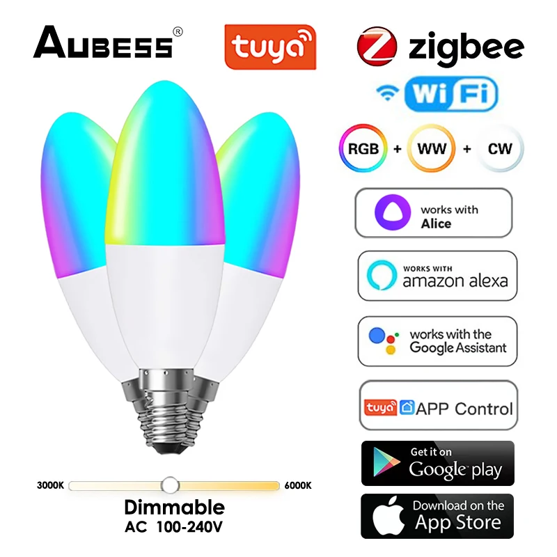 

Умсветильник лампа Zigbee с Wi-Fi, E14, 5 Вт, с регулируемой яркостью