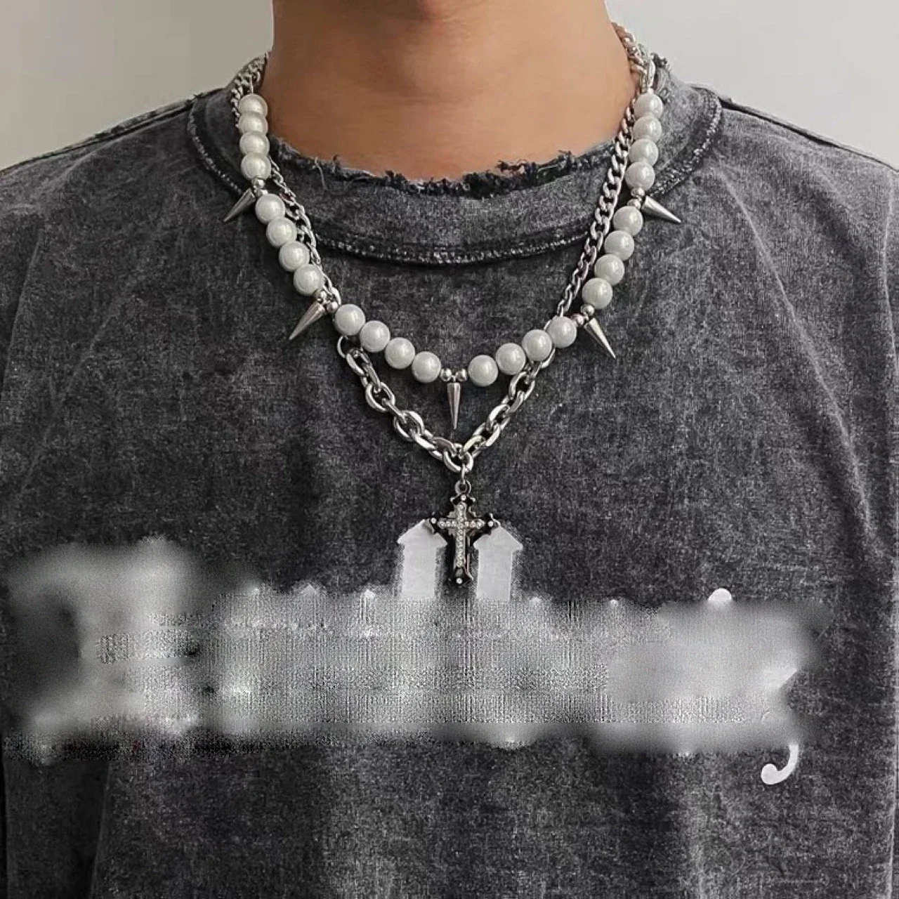 Корейская мода Хип-Хоп Панк Заклепки Жемчужные Бусины Цепи Колье Ожерелья для