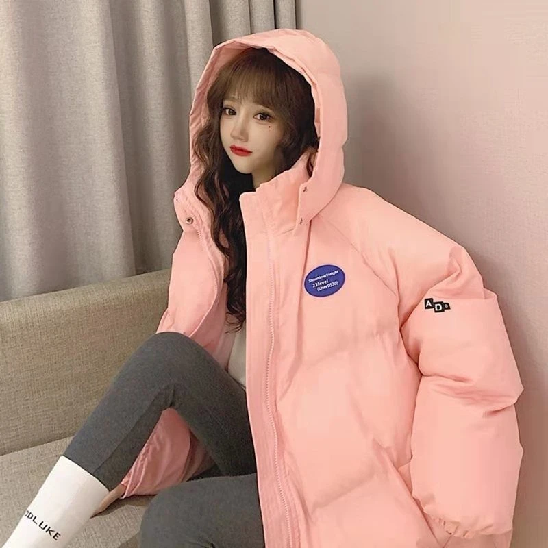 2022 New Bread Clothes Jackets Women Winter Casual Solid Elegant Loose Thick Warm Hooded Coat Female Fashion Streetwear Outwear