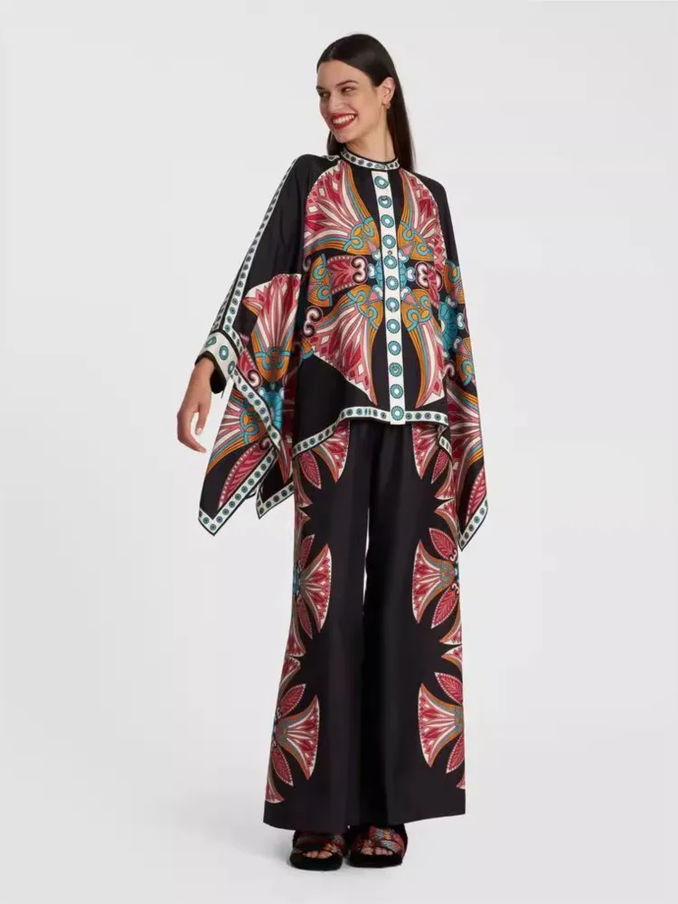 Винтажные комплекты брюк с принтом женские нерегулярные свободные рубашки