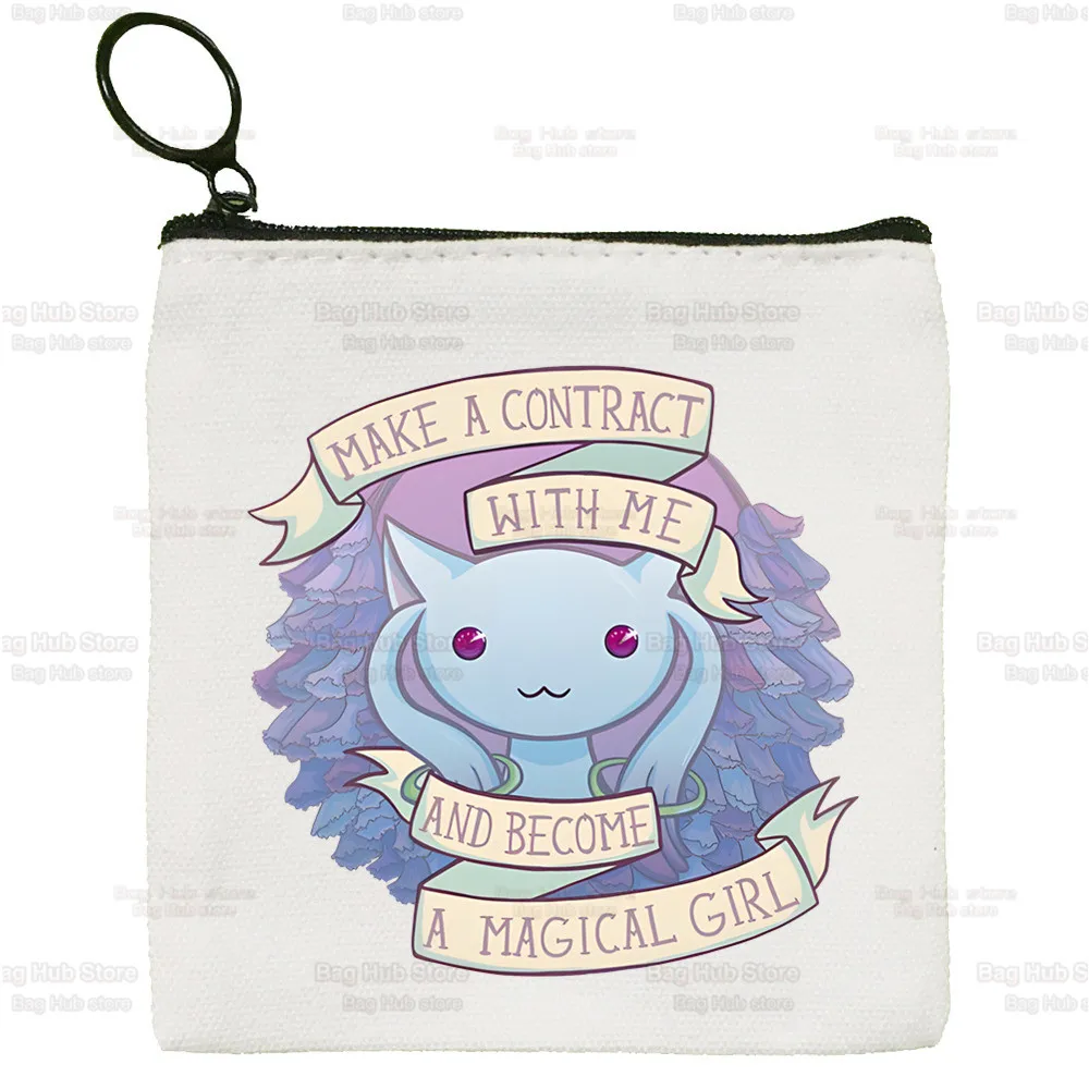 Madoka Magica Puella Magi Canvas Card Coin Purse Cute Simple Mahou Shoujo Kyubey Homura Hakemi Kaname Mami Coin Mini Zipper Bag