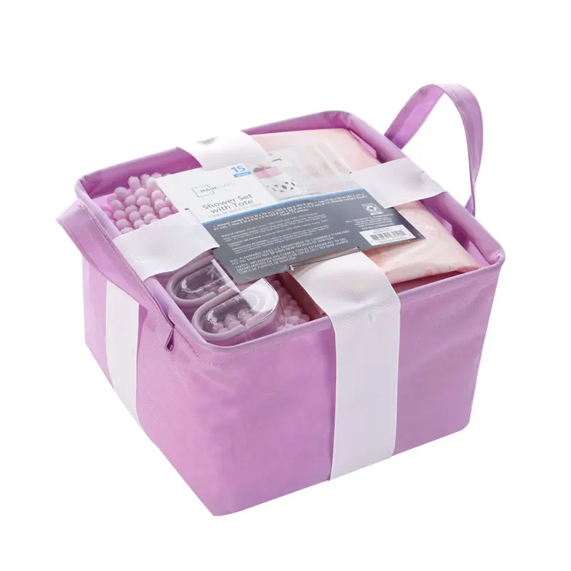 

Piece Shower Tote Set - Purple Tie dye Print with Reusable Storage Tote, 72 x 72 Shower Curtain, 12 Shower Hooks, & 17 x 24 Nood
