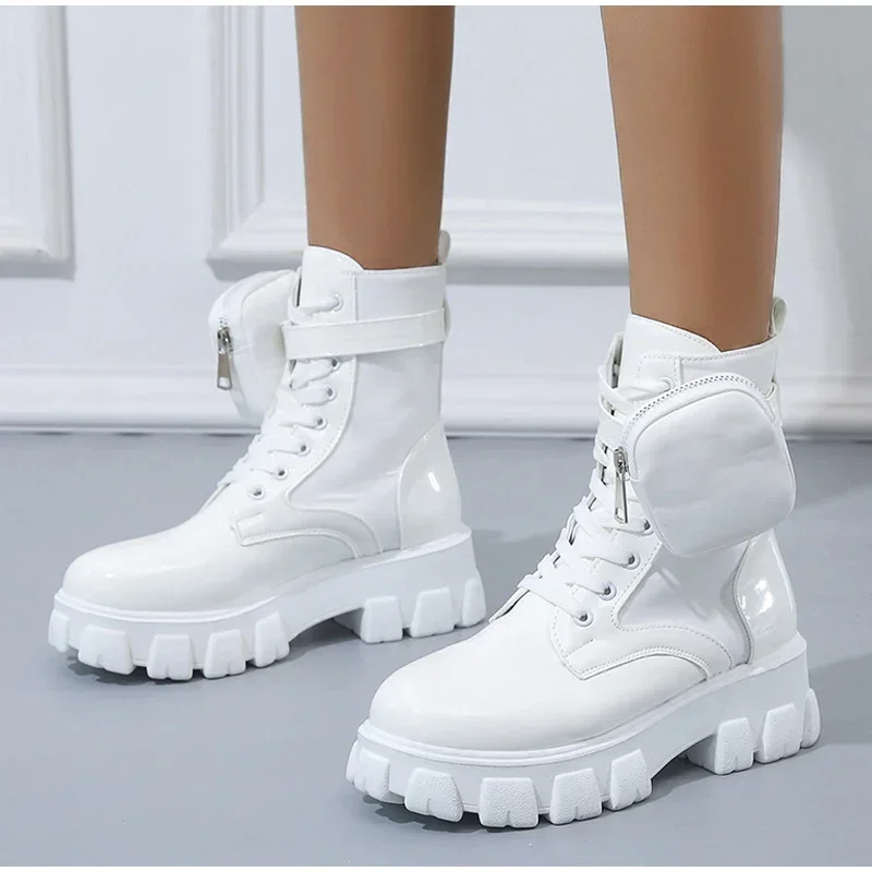 

Classics Fashion Ladies Shoes Ankle Boots Female Autumn Winter Pocket Design Round Toe Thick Bottom Lace Up British Boot