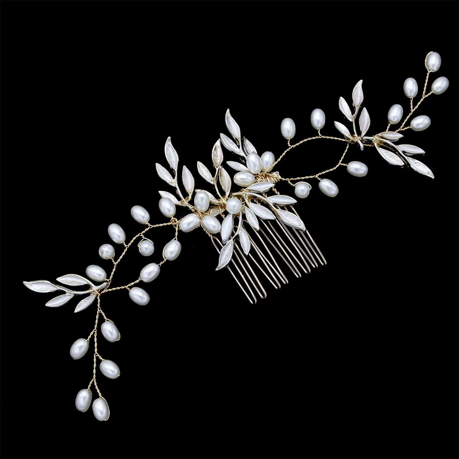 

Gold Leaves Wedding Bridal Hair Combs Vintage Pearls Flower Branch Hairpins Prom Party Jewelry Hair Accessories Pins for Women