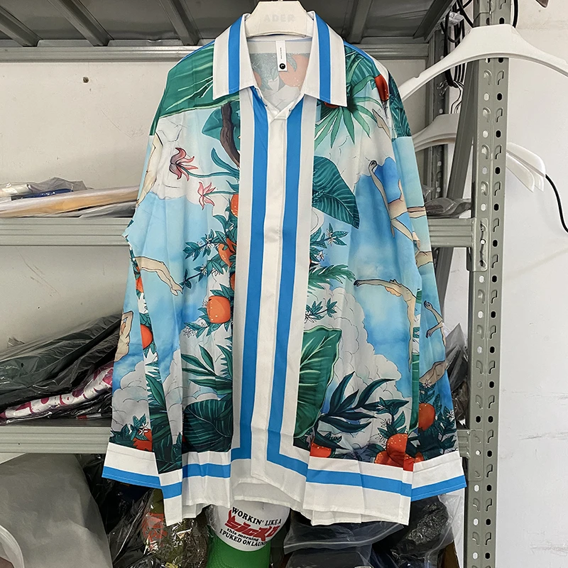 

Orange Casablanca Shirts Men Women Long Sleeve Digital Hawaii Beach Shirt