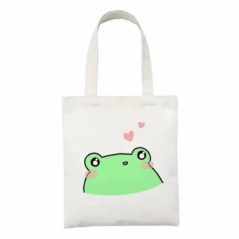 

Cute Frog Cartoon Women Canvas Tote Bag Reusable Kawaii Animal Pattern Female Shoulde Ladies Travel Student Shopping Bags сумка