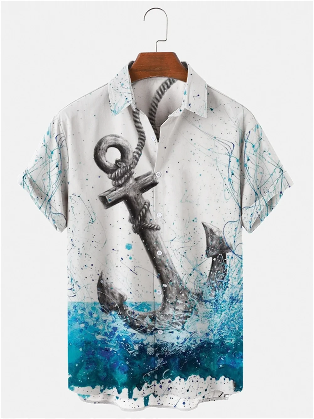 

Best Seller 2022 New Creative 3D Number Anchor Pattern Flap Holiday Casual Short Sleeve Shirt S - 5xl