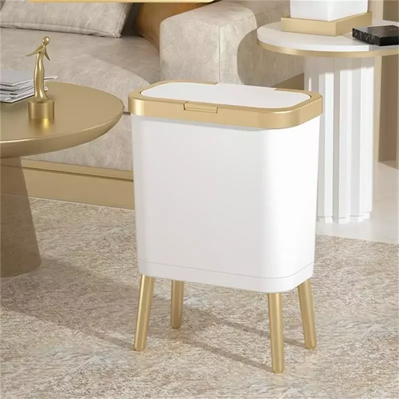 

NEW High-footed Large-capacity Kitchen Household Trash Can Bent Over Creative Toilet with Cover Free Living Room Large Light Lux