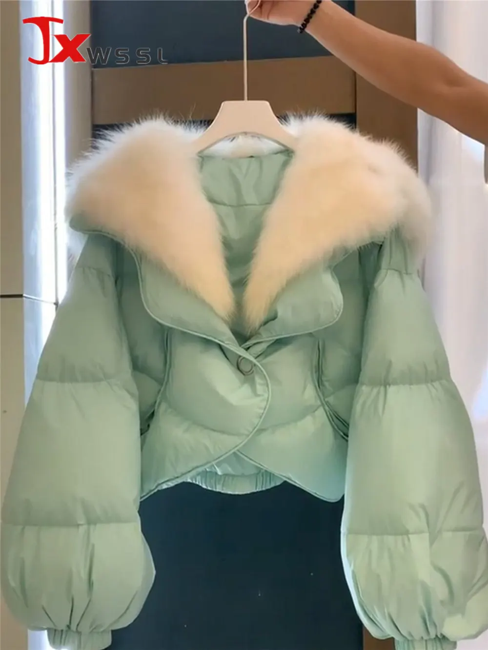 Korean Fashion Big Fur Collar Splicing Down Jacket Women's Short Parka 2022 New Design Simple Temperament Winter Cotton Coat