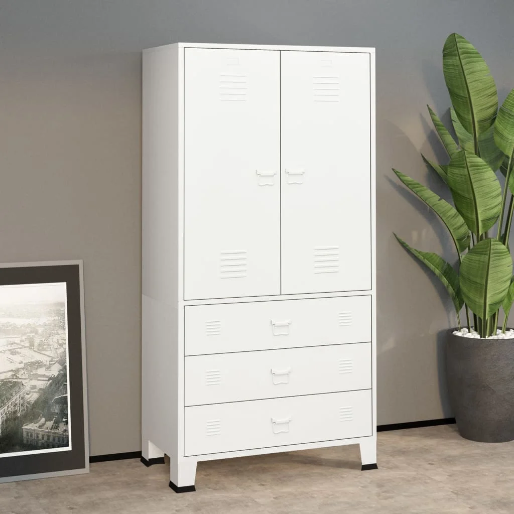 

Wardrobe, Metal Industrial Style Cabinet Bedroom Furntain White 90x50x180 cm