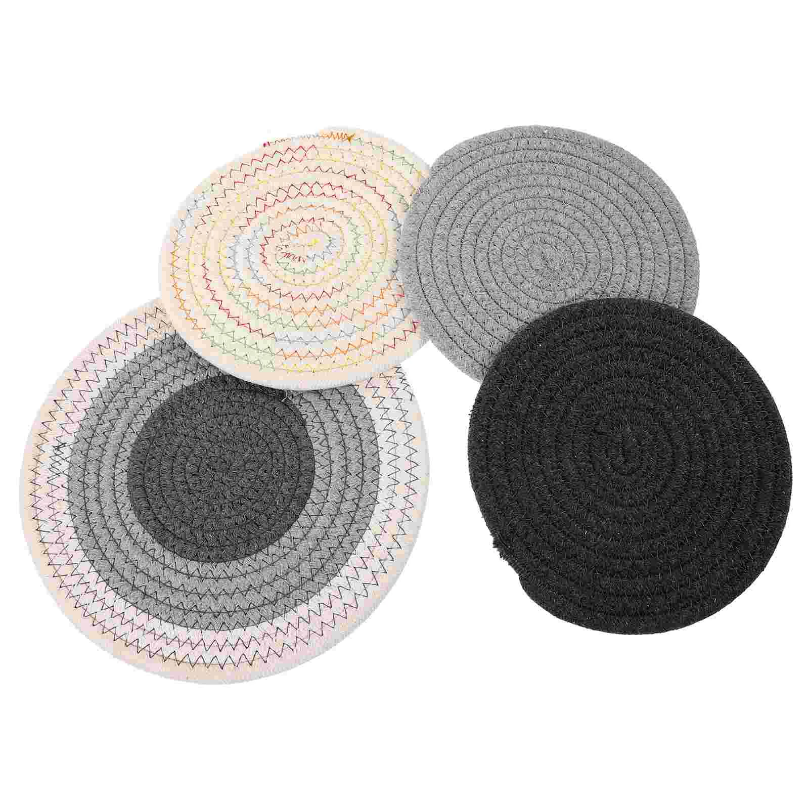

4pcs Round Braided Placemats Cotton Hot Pads Pot Holders Coasters Kitchen Supplies