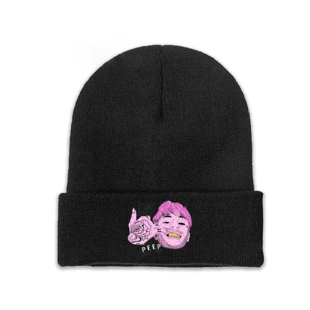 

Trap Lil Peep Hip-hop Rap Singer Knitted Caps for Women Men Beanie Autumn Winter Hat Hip Hop Melon Cap