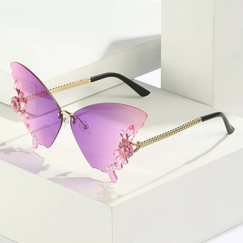 

Butterfly Rimless Diamond Sunglasses For Women Fashion Elegant Driving Street Metal Sun Glasses Vintage Trend Ladies Eyewear New