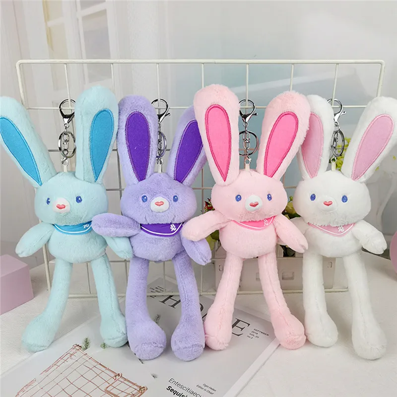 

Pulling Rabbit Plush Doll Key Chain Soft Stuffed Toys Ears Plush Pulling Schoolbag Pendant Keychains Rabbit With Car Bunny