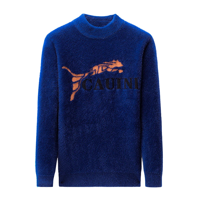 Sweater New Top Imitation Mink New Fashion Brand Designer Pullover Knitted Jacquard Half High Neck Sweater Casual Men's Wear