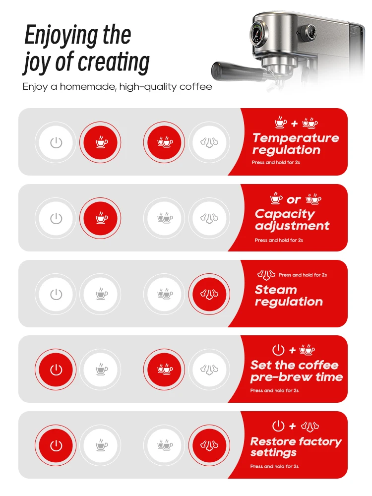 HiBREW 20Bar Полуавтоматическая кофемашина для эспрессо с регулируемой температурой