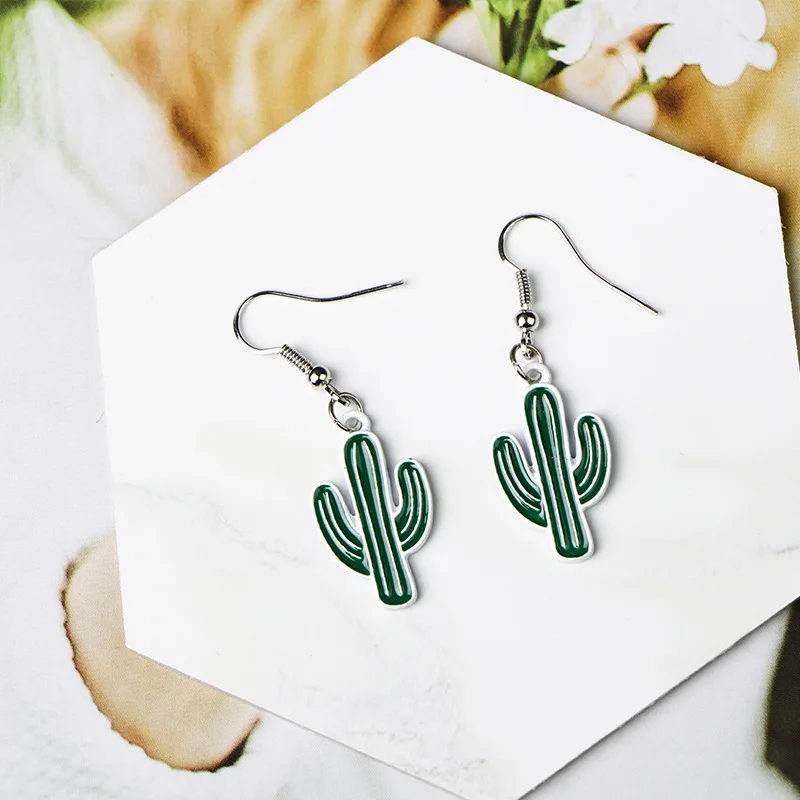 

Bonsai cactus earrings lovely girl heart creative green plant cartoon earrings earrings female woman jewelry