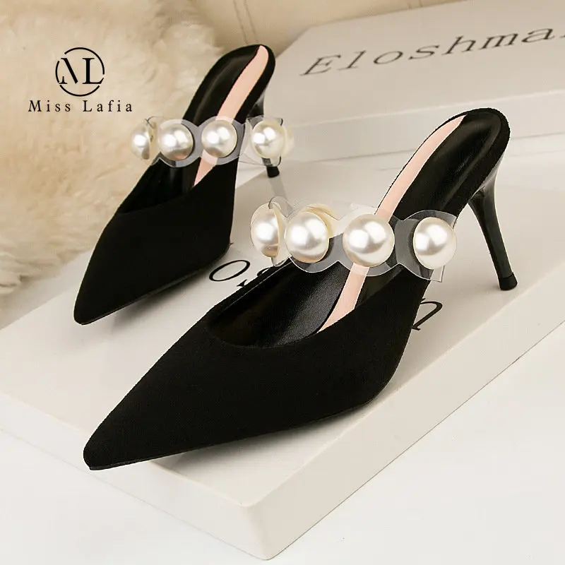 

2023 New Style Korean Fashion Woman Shoes Pointed Toe High Heel Shoes Pearl Heel Sandals Female Transparent Fairy Cool Drag