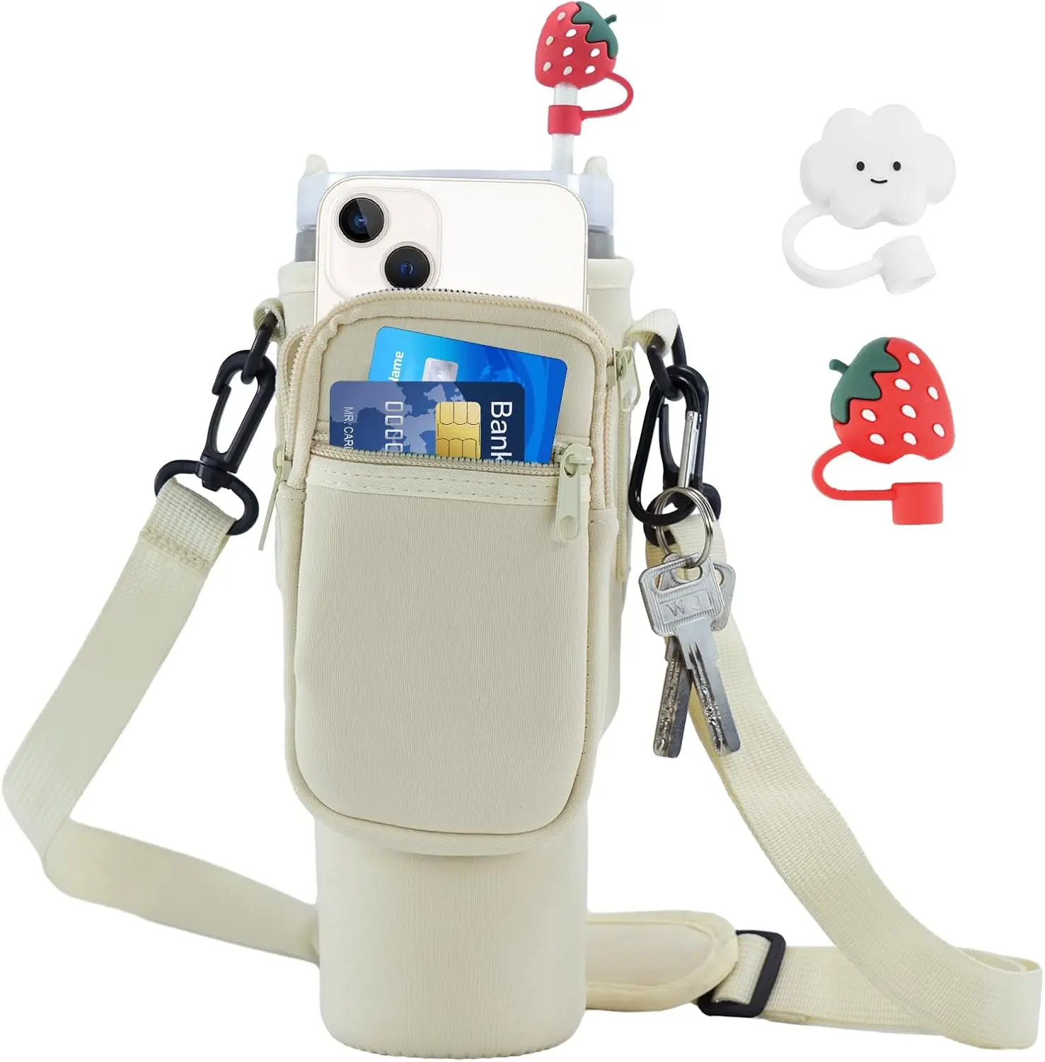 

Сумка-переноска для бутылок с водой с соломенными чехлами в форме клубники и облака, совместимая с стаканом Stanley 30, 40 унций, с регулируемым чехлом