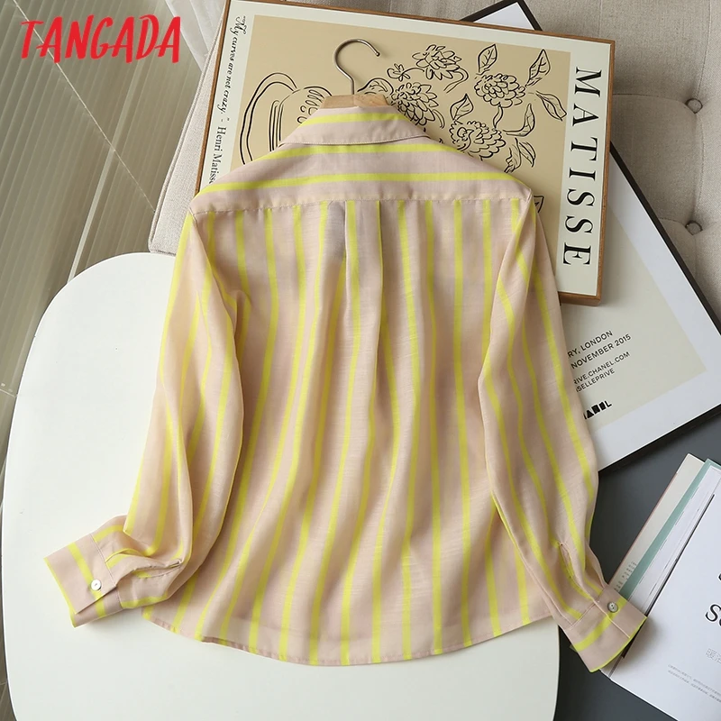 Блузка Женская Полосатая с длинным рукавом из хлопка и льна |