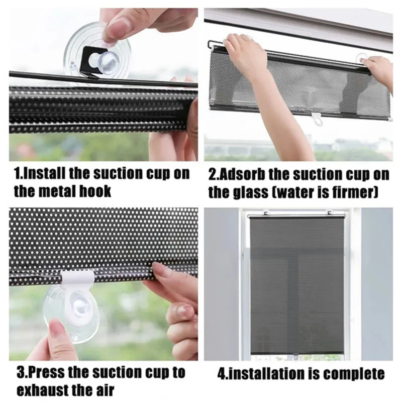 Sunshade Roller blinds Suction Cup Blackout curtains For Living Room Car Bedroom Kitchen Office Free-Perforated Window Curtain images - 6