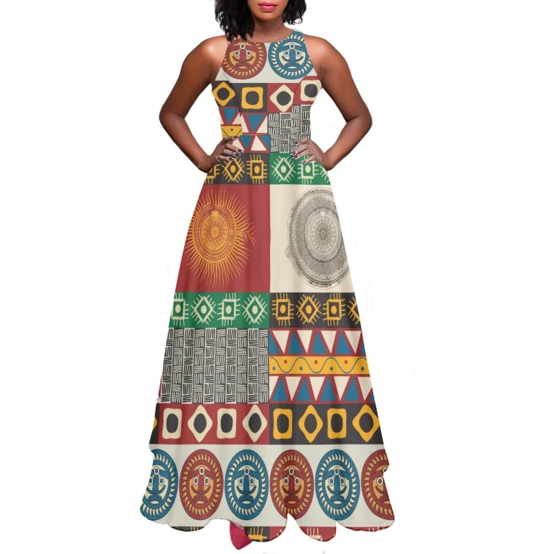 

Модное женское длинное платье на бретельках с Африканским принтом, летние элегантные свободные платья на бретельках для женщин, цельный расклешенный сарафан в стиле Харадзюку