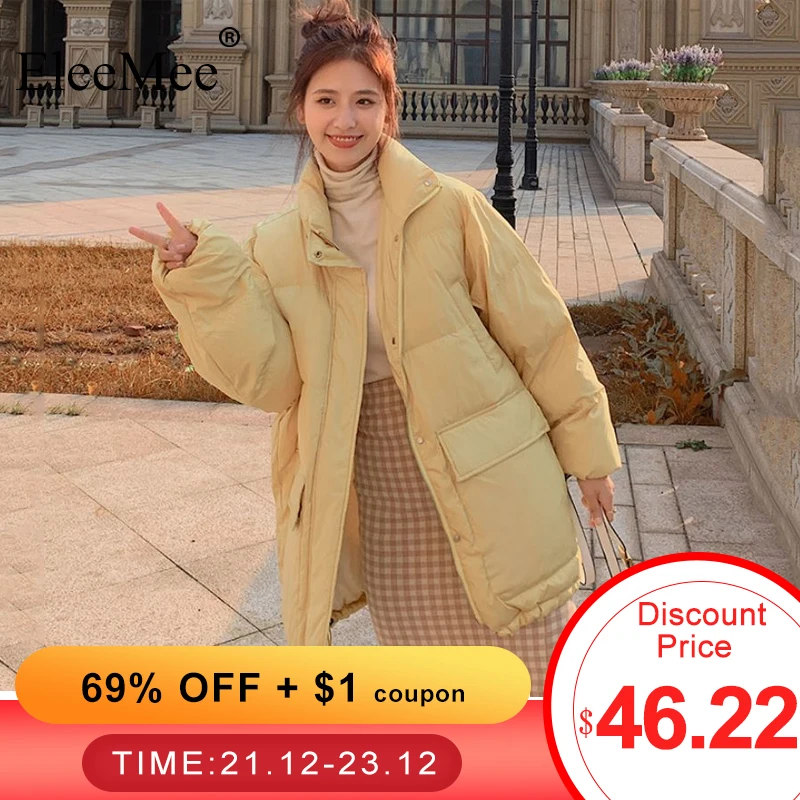 

EleeMee Winter Jacket For Female 2022 Thick Warm Deep Pocket Zipper Ins Fashion New Arrival Stylish Parkas Women Coat Size S-Xl