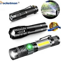 super bright led flashlight cob side light zoomable tactical torch portable long range flashlights use aaa 18650 battery lamp
